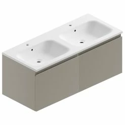 Castorama Meuble Sous Vasque à Suspendre Pura Gris 120 Cm + Plan Double Vasque En Résine Blanc Mat