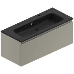 Castorama Meuble Sous Vasque à Suspendre Pura Gris 120 Cm + Plan Vasque En Résine Noir