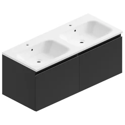 Castorama Meuble Sous Vasque à Suspendre Pura Noir 120 Cm + Plan Double Vasque En Résine Blanc