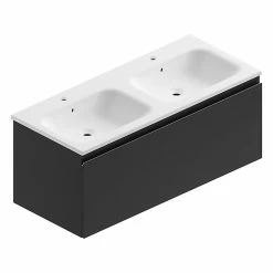 Castorama Meuble Sous Vasque à Suspendre Pura Noir Mat 120 Cm + Plan Double Vasque En Résine Blanc Brillant