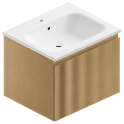 Castorama Meuble Sous Vasque à Suspendre Pura Placage Chêne Clair Strié 60 Cm + Plan Vasque En Résine Blanc Mat