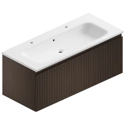 Castorama Meuble Sous Vasque à Suspendre Pura Placage Noyer Strié 120 Cm + Plan Vasque En Résine Blanc Mat