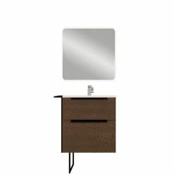 Castorama Meuble Sous Vasque à Suspendre Urban Aspect Noyer 60 Cm + Plan Vasque En Résine Blanc