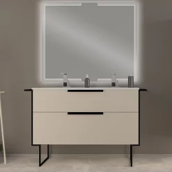 Castorama Meuble Sous Vasque à Suspendre Urban Blanc Cassé 120 Cm + Plan Double Vasque En Résine Blanc