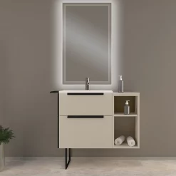 Castorama Meuble Sous Vasque à Suspendre Urban Blanc Cassé 60 Cm + Plan Vasque En Résine Blanc + Niche Blanche 30 Cm