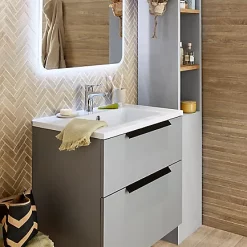 Castorama Meuble Sous Vasque à Suspendre Urban Gris Mat 74 Cm + Plan Vasque En Résine Blanc