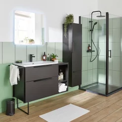 Castorama Meuble Sous-vasque à Suspendre Urban Noir Mat 74 Cm + Plan Vasque En Résine Blanc