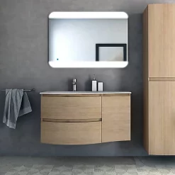 Castorama Meuble Sous Vasque à Suspendre Vague Décor Chêne Naturel 104 Cm + Plan Vasque En Résine Blanc + Meuble Complément Droite