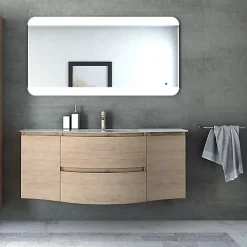 Castorama Meuble Sous Vasque à Suspendre Vague Décor Chêne Naturel 138 Cm + Plan Vasque En Verre Blanc + 2 Meubles Compléments