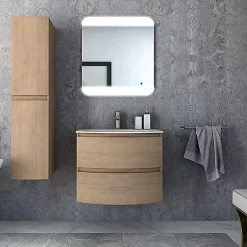 Castorama Meuble Sous Vasque à Suspendre Vague Décor Chêne Naturel 69 Cm + Plan Vasque En Résine Blanc