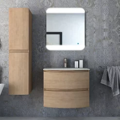 Castorama Meuble Sous Vasque à Suspendre Vague Décor Chêne Naturel 69 Cm + Plan Vasque En Verre Blanc