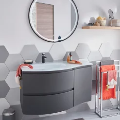 Castorama Meuble Sous Vasque à Suspendre Vague Graphite 104 Cm + Complément Droit + Plan Vasque En Verre