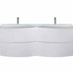 Castorama Meuble Sous-vasque Blanc Vague 138 Cm + Plan Double Vasque En Verre