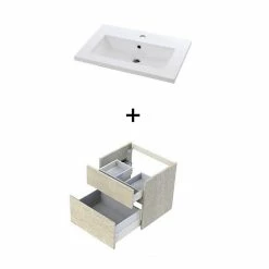 Castorama Meuble Sous Vasque Calao Aspect Chêne Clair 60 Cm + Plan Vasque En Résine