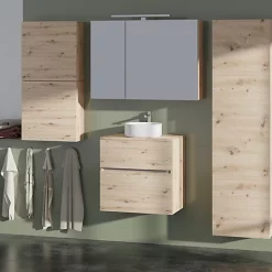 Castorama Meuble Sous-vasque Faible Profondeur à Suspendre Calao Aspect Chêne Artisan 60 Cm + Plan De Toilette