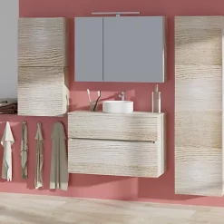 Castorama Meuble Sous-vasque Faible Profondeur à Suspendre Calao Aspect Chêne Clair 90 Cm + Plan De Toilette