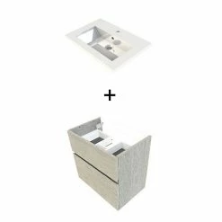 Castorama Meuble Sous Vasque Faible Profondeur Calao Aspect Chêne Clair 60 Cm + Plan Vasque En Résine