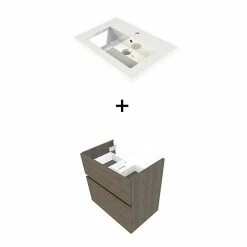 Castorama Meuble Sous Vasque Faible Profondeur Calao Aspect Chêne Fumé 60 Cm + Plan Vasque En Résine