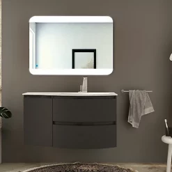 Castorama Meuble Sous Vasque Graphite Vague 104 Cm + Complément Gauche + Plan Vasque En Résine