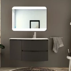 Castorama Meuble Sous Vasque Graphite Vague 104 Cm + Complément Gauche + Plan Vasque En Verre