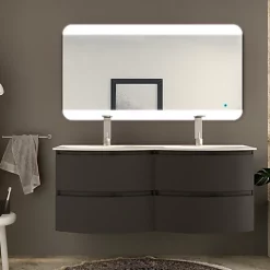 Castorama Meuble Sous-vasque Graphite Vague 138 Cm + Plan Double Vasque En Résine