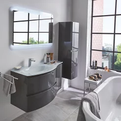 Castorama Meuble Sous Vasque Gris Anthracite Vague 104 Cm + Complément Droit + Plan Vasque En Verre