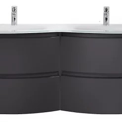 Castorama Meuble Sous-vasque Gris Anthracite Vague 138 Cm + Plan Double Vasque En Verre