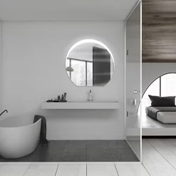 Castorama Miroir Lumineux LED Avec Touche Sensitive : Interrupteur On-off + Variateur D’intensité - Bande De Sablage Sur La Partie Haute - Film Anti-éclat