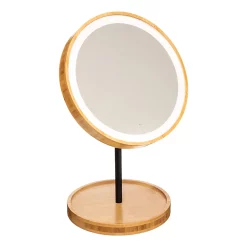 Castorama Miroir Lumineux Rond Sur Pied Pour Salle De Bain LED 3 W Modern Rechargeable IP20 Pivotant 360° Bambou Métal