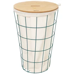 Castorama Panier à Linge Capacité 42L Structure En Fer Couvercle Panneau De Fibres De Bois Ø38,5 X H.57 Cm