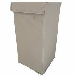 Castorama Panier à Linge GoodHome Drina Capacité 52 Litres Coloris Taupe En Polyester Et PP L.30 X L. 30 X H.58 Cm
