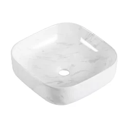 Castorama Vasque à Poser Carrée Gamme Lou En Céramique Imitation Marbre Blanc L.37 X P.37 X H.12 Cm
