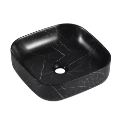Castorama Vasque à Poser Carrée Gamme Lou En Céramique Imitation Marbre Noir L.37 X P.37 X H.12 Cm