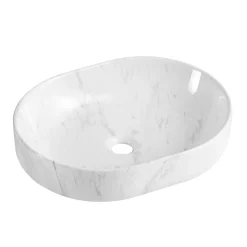 Castorama Vasque à Poser Ovale Céramique Imitation Marbre Blanc Lou