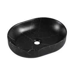 Castorama Vasque à Poser Ovale Gamme Lou En Céramique Imitation Marbre Noir L.48 X P.37 X H.12 Cm