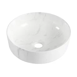 Castorama Vasque à Poser Ronde Céramique Imitation Marbre Blanc Lou